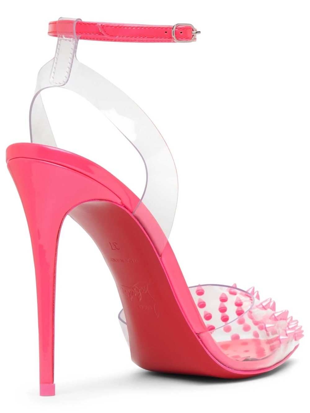 NIB Christian Louboutin Spikoo Neon Pink PVC sandal Heel